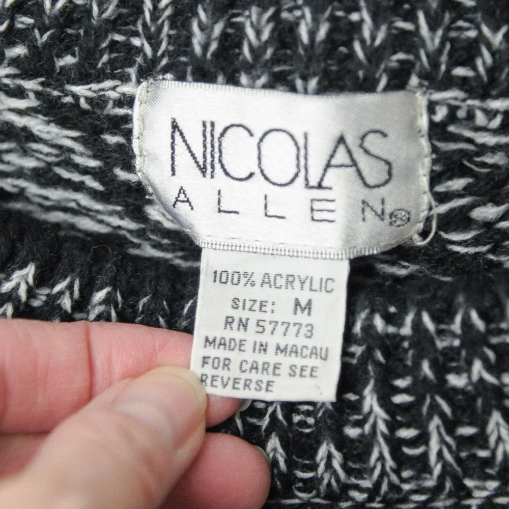 Vintage 90s Geometric Knit Sweater Mens M Black White Abstract Retro Graphic Dad